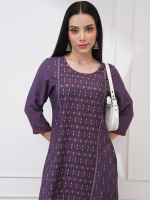Vishudh Women Geometric Print Asymmetric Kurta(Purple)