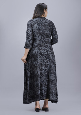 AnviTextile Women Printed Anarkali Kurta(Black)