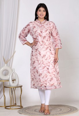 Anvay Creation Women Floral Print A-line Kurta(White)