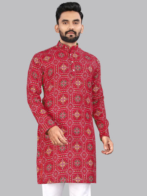Divastri Men Printed A-line Kurta(Red)
