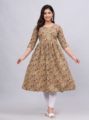 Mahruchi Textile Women Block Print Flared Kurta(Green)