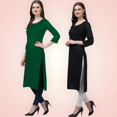 Coft Women Solid Straight Kurta(Black)