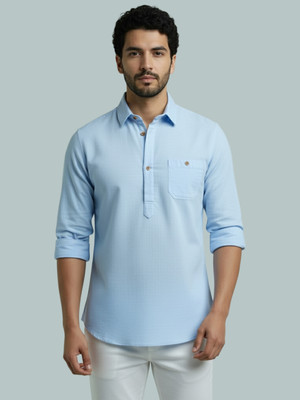 Vida Loca Men Solid A-line Kurta(Light Blue)