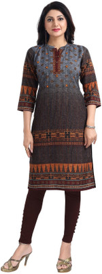 SC KURTIS Women Printed Straight Kurta(Brown)