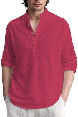 VIMASUTI Men Solid Straight Kurta(Pink)
