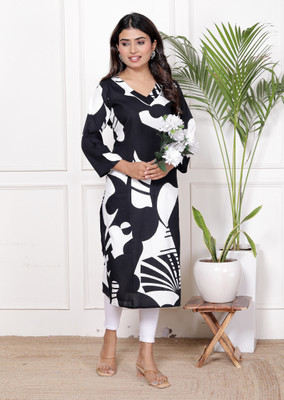 NEXTWEAR Women Printed A-line Kurta(Black)