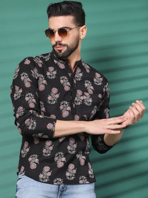 Sangria Men Printed Straight Kurta(Black)