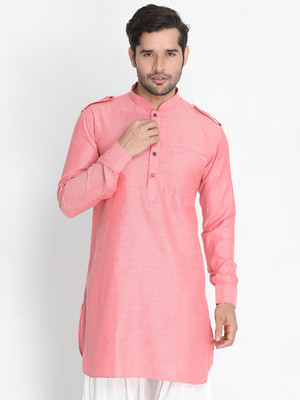 VM Men Self Design A-line Kurta(Red)