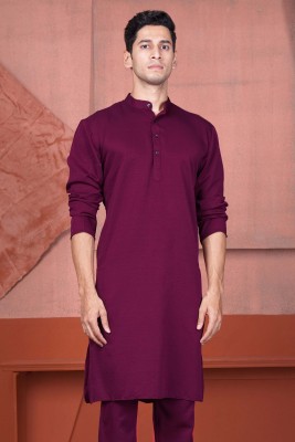 french crown Men Solid Ethnic Dress Kurta(Maroon)