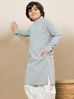 Sanwara Boys Chikan Embroidery Straight Kurta(Blue)