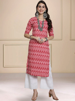 1 Stop Fashion Women Printed A-line Kurta(Red, White)