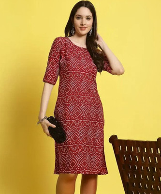 BIBHATSU Women Bandhani Straight Kurta(Red)