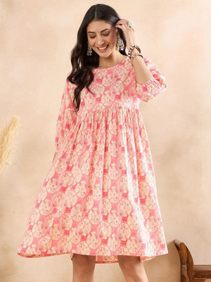 ANOUK Women Printed Straight Kurta(Pink)