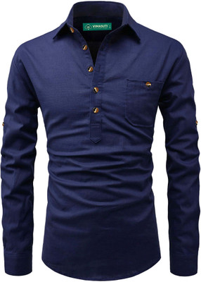VIMASUTI Men Solid A-line Kurta(Blue)