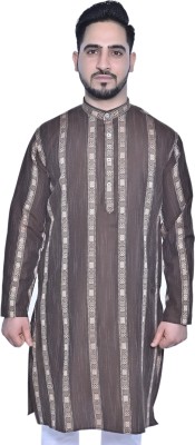 HouseOfCommon Men Self Design Straight Kurta(Brown)