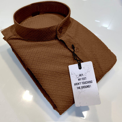 Ladli Trends Men Woven Design A-line Kurta(Brown)