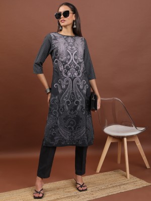 KETCH Women Printed Straight Kurta(Black)