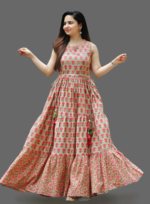 mahalaxmi texlite Women Printed Anarkali Kurta(Beige)