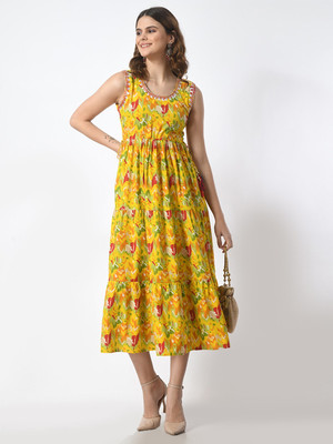 HUSSAINCREATION Women Gown Multicolor Below Knee Dress