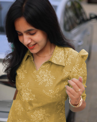 bindudi Women Printed A-line Kurta(Yellow)