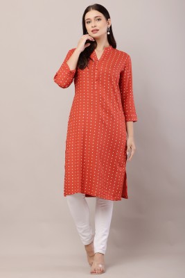 Khoigarments Women Printed Straight Kurta(Red)