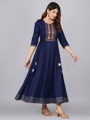 Mishree collection Women Embroidered Anarkali Kurta(Blue)