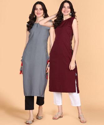 Aiza collection Women Solid Straight Kurta(Maroon)