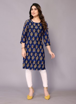 Tanish Women Printed Straight Kurta(Dark Blue)