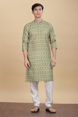 ANOUK Men Abstract Straight Kurta(Green)