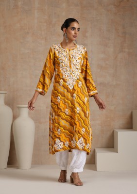 House of Chikankari Women Embroidered Straight Kurta(Yellow)