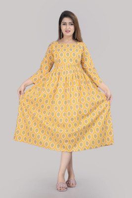 AARTI FASHION Women Printed A-line Kurta(Yellow)