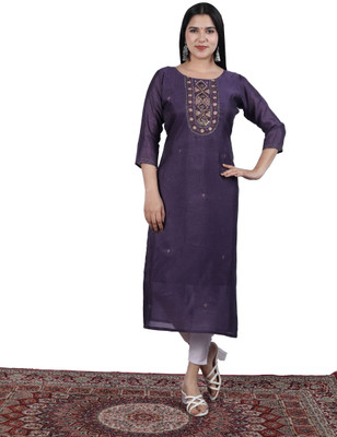 LORFASHION Women Embroidered A-line Kurta(Purple)