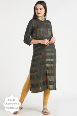 Aurelia Women Self Design Frontslit Kurta(Grey)