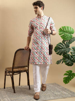 MOKOSH Men Printed Straight Kurta(Blue)