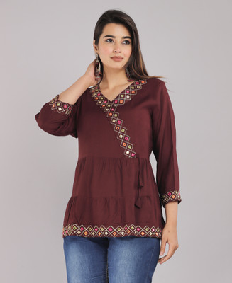 RAJ FASHIONS Casual Embroidered Women Brown Top