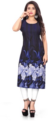 tanvi creation Women Printed Straight Kurta(Dark Blue, White, Light Blue)