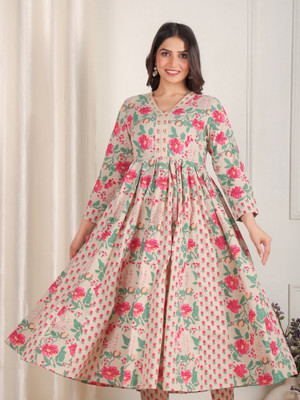 Aramya Women Floral Print Anarkali Kurta(Multicolor)