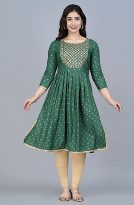 Harshit Creation Women Embroidered A-line Kurta(Green)