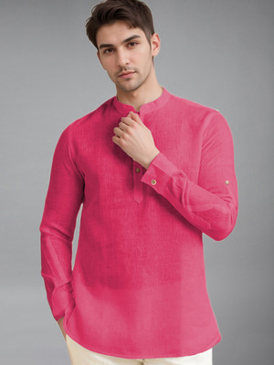 Vida Loca Men Solid A-line Kurta(Pink)