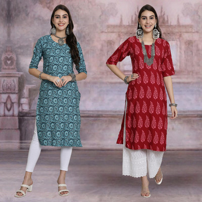 Moda Rapido Women Printed Straight Kurta(Multicolor)