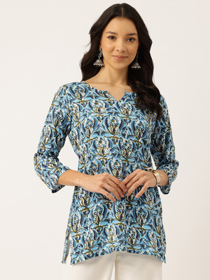 Feranoid Retail Women Floral Print Straight Kurta(Blue)
