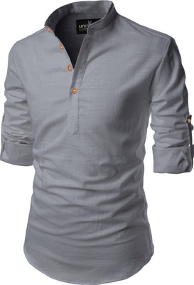 Univibe Men Solid Straight Kurta(Grey)