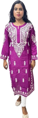 Sidra handicraft Women Embroidered Straight Kurta(Purple)