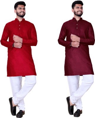 Reyansh4u Men Solid Straight Kurta(Maroon)