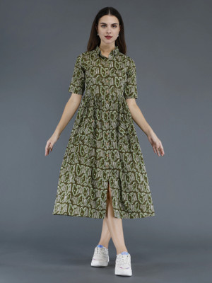 SupBir Women Printed Anarkali Kurta(Green)