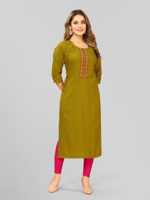 THANDUDI Women Solid A-line Kurta(Green)