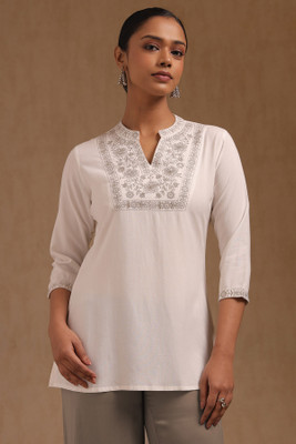 soch Women Solid Tunic Kurta(White)