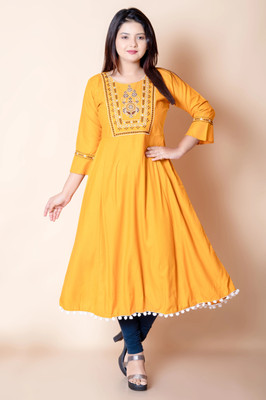 KashisCreation Women Embroidered Anarkali Kurta(Yellow)