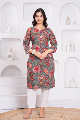 PINK WISH Women Printed A-line Kurta(Multicolor)