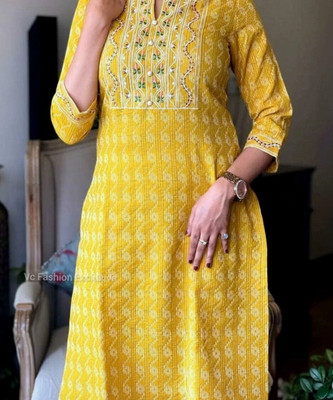 jatin fashion Women Embroidered Straight Kurta(Yellow)